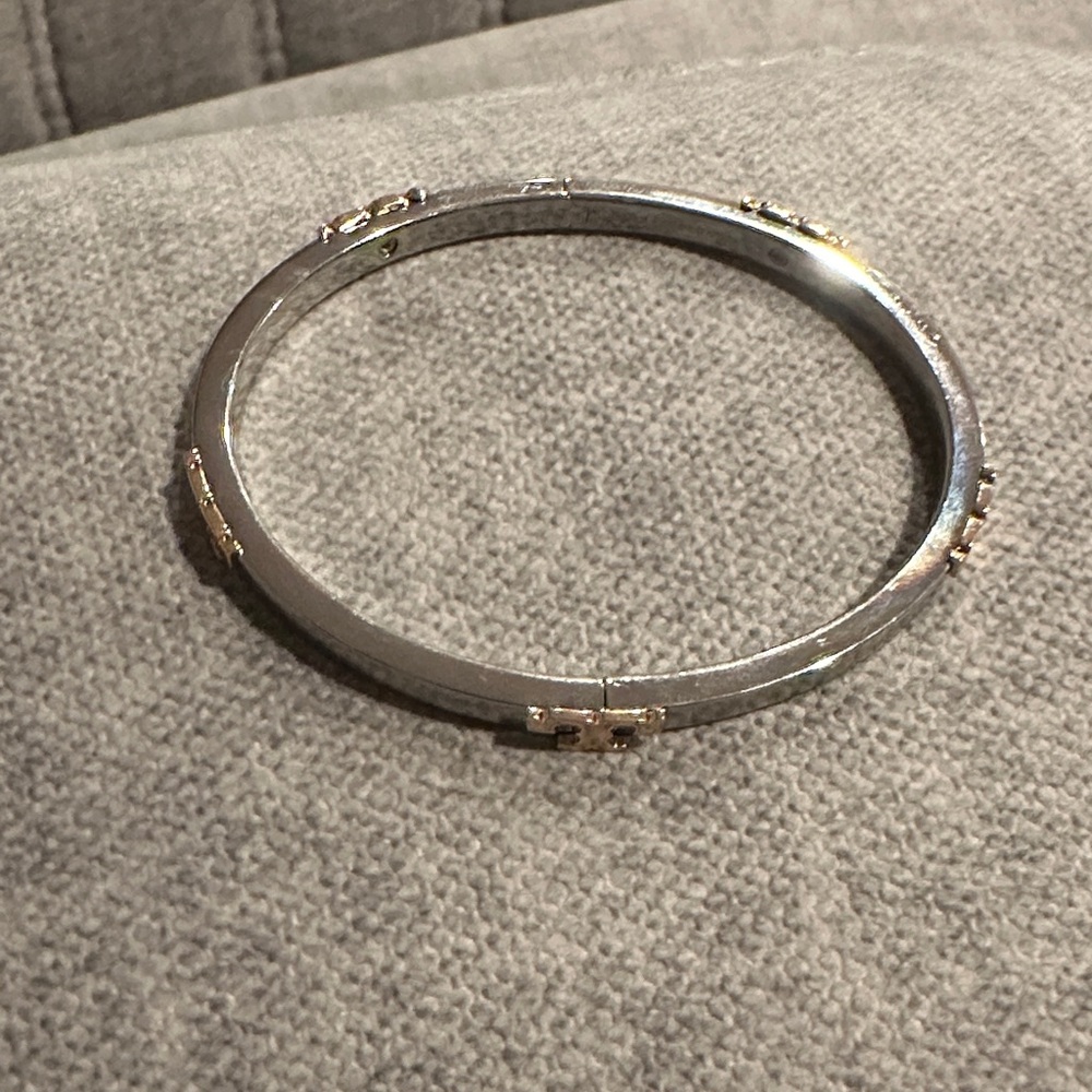Tory bunch Silver and Gold Accent Hinged Bangle Bracelet - Women's Jewelry